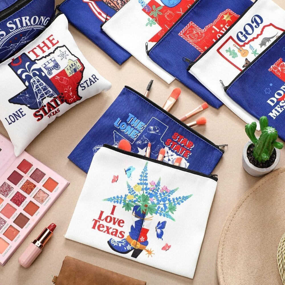 9 Pcs City Cosmetic Bag  City Souvenir Gifts Texas Makeup Bag Chicago Texas Flor - Picture 3 of 7